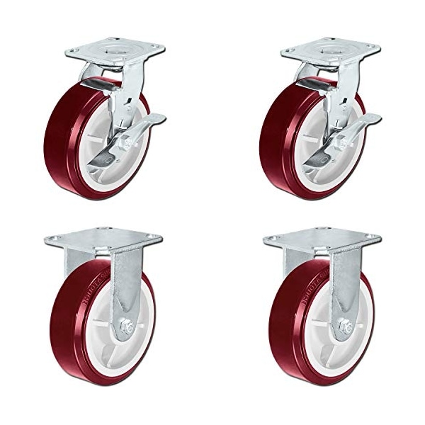 6" Hvy Dty Polyurethane Wheel, Includes 2 Swivel Casters W/ Top, PK4